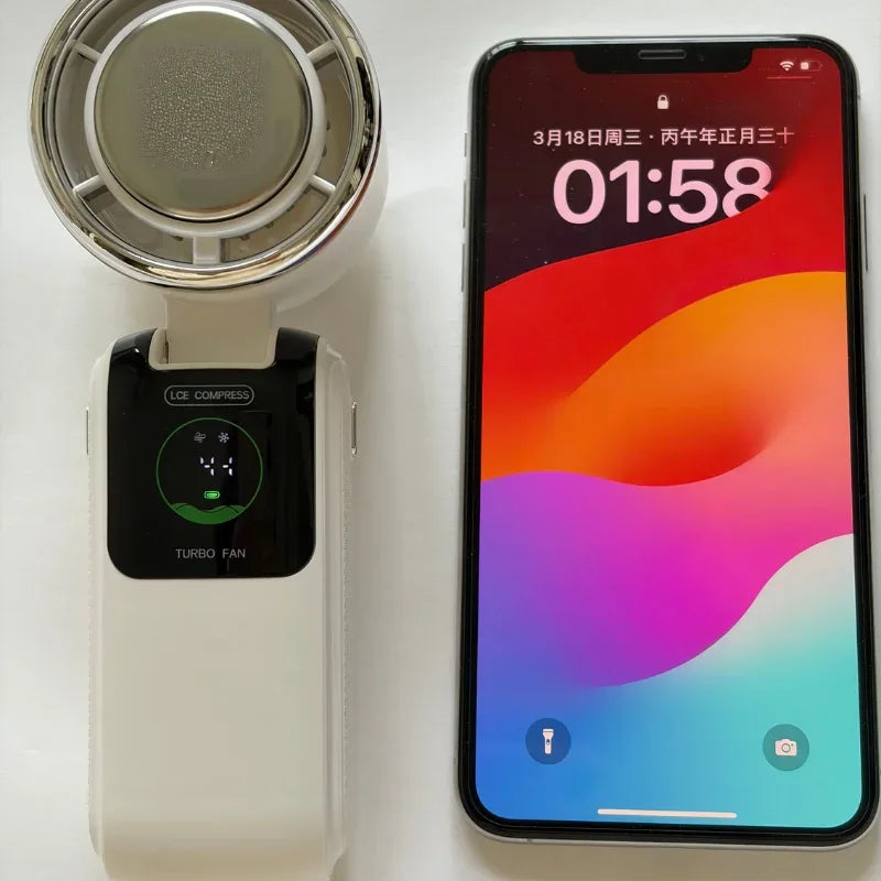 5-Speed Strong Cooling Mini Fan, Foldable & Neck Hanging - 9H Long Battery, Powerful Wind with LED for Office Outdoor Travel