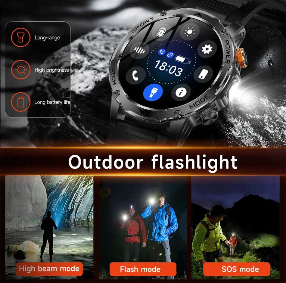 LIGE AMOLED Smart Watch Men with Flashlight Sports IP68 Waterproof Fitness Tracker Bluetooth Call Smartwatch Man for Android iOS