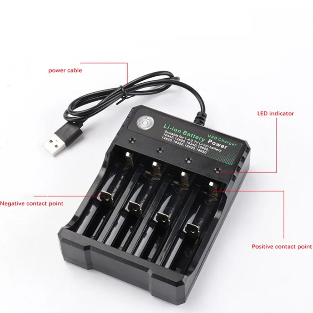 18650 Battery Charger Black 2/3/4 Slots AC 110V 220V Dual For 18650 Charging 3.7V Rechargeable Lithium Battery 4 Ports Charger