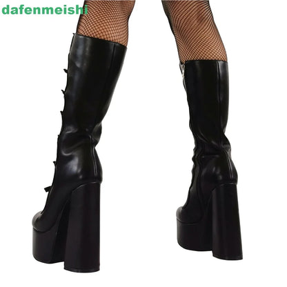 2026 New Women Pole Dance Shoes Hollow Mid-Calf Boots Platform Zipper Square Heel Buckle Strap Fashion Round Toe Sexy Boots