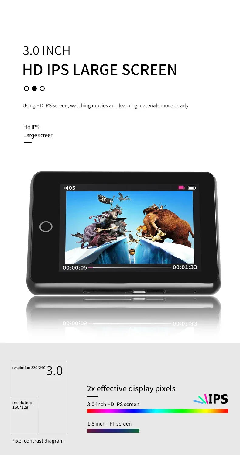 Metal Full Screen 3.0-inch MP3 Music Player Bluetooth 5.0 External Play Mini Portable Walkman/FM/eBook/Recorder MP4 Touch Screen