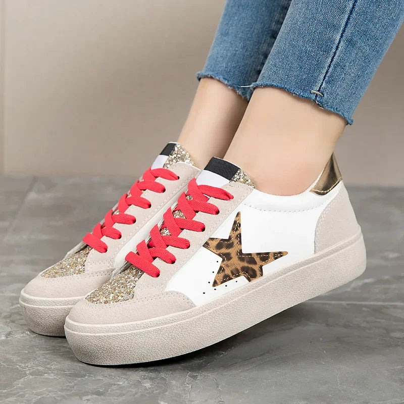 Kalsooni 2024 Autumn New Lightweight Sneakers Non-slip SoftThick Sole Casual Shoes for Women Sequins Star Patchwork Shoes