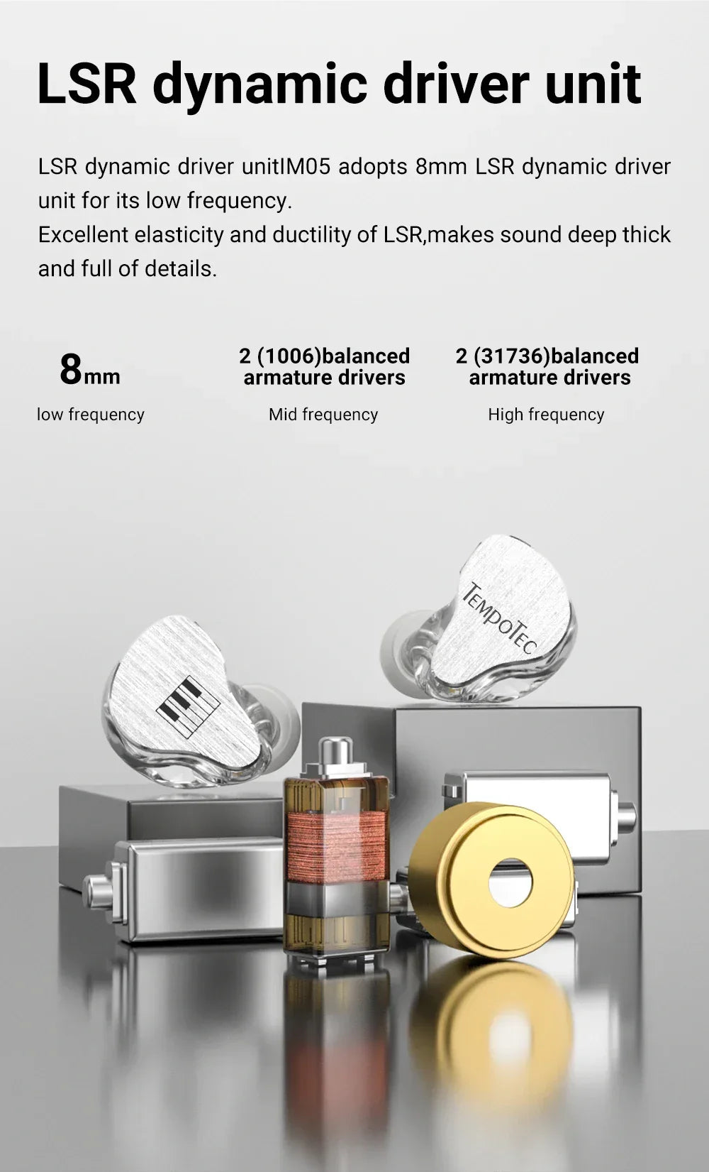 TempoTec IM01 Flathead 4.4mm earphones, IM05 3.5mm cable-detachable,0.78mm pin HiFi in-ear earphones 1DD+4BA