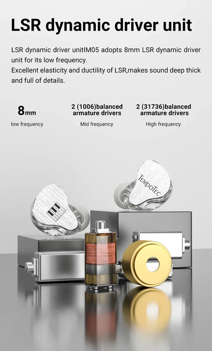 TempoTec IM01 Flathead 4.4mm earphones, IM05 3.5mm cable-detachable,0.78mm pin HiFi in-ear earphones 1DD+4BA