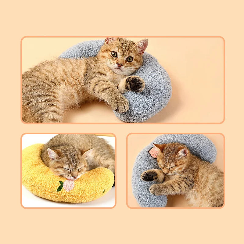 Warm Fluffy Pet Neck Pillow Comfortable U-Shaped Cushion for Cats Dogs Anxiety Relief and Deep Sleep