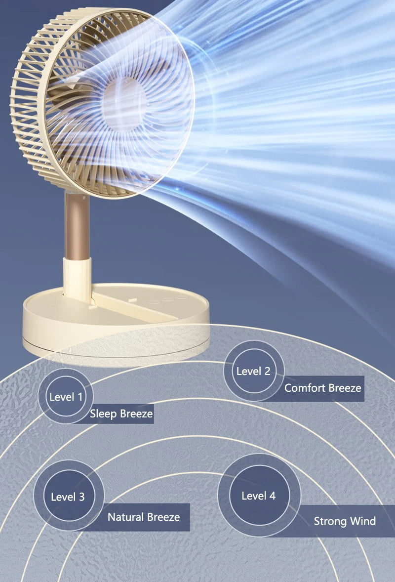 Lenovo USB Foldable Portable Fan 8inch 4 Speeds Timing Battery Operated Mini Floor Fan for Bedroom Indoor or Outdoor Table Fan
