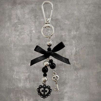 Porte-clés pendentif croix gothique Salircon, cœur et crâne, style tendance, avec nœud papillon noir, bijou Halloween Y2K