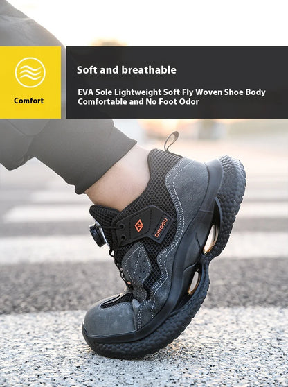 Fashion Male work safety shoes Rotating button Steel Toe shoes Work Sneakers Puncture-Proof Protective Shoes Security Boots Men