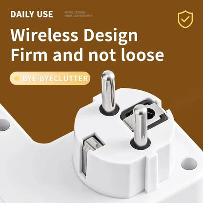 EU Plug Power Strip with 3 AC Outlets +2 USB Ports+ 1 Type C, 6-in-1 Plug Socket Adapter Wireless Wall Charger for Home Office