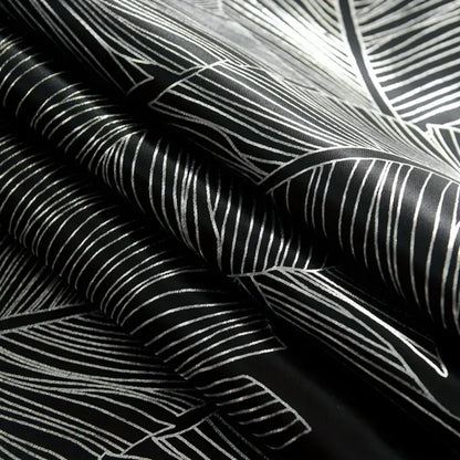 Single Layer Blackout Curtain with Leaf Pattern Print, High Precision Silver Color Drapes, Premium Light Blocking Fabric for Hom