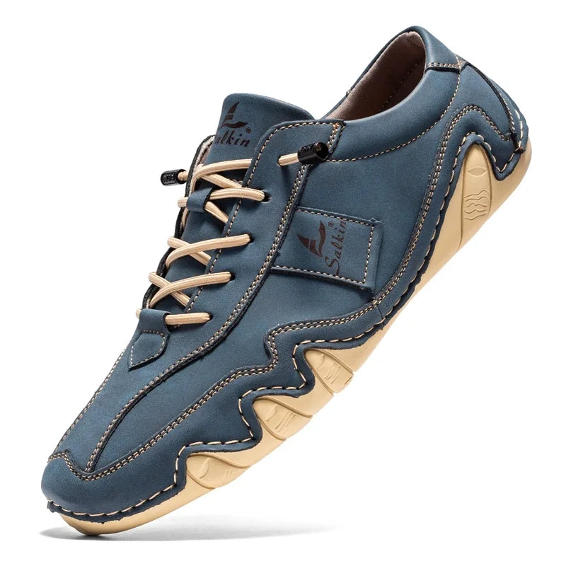 2024 Hand Sewn Leather Shoes for Men Light Outdoor Walking Casual Shoes Big Size 47 48 Slip-On Driving Loafers Men