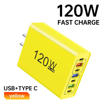 PD 120W USB Type C Fast Charging Mobile Phone Charger 7 Ports EU/US Plug Charger For iPhone Huawei Xiaomi Samsung Wall Charger