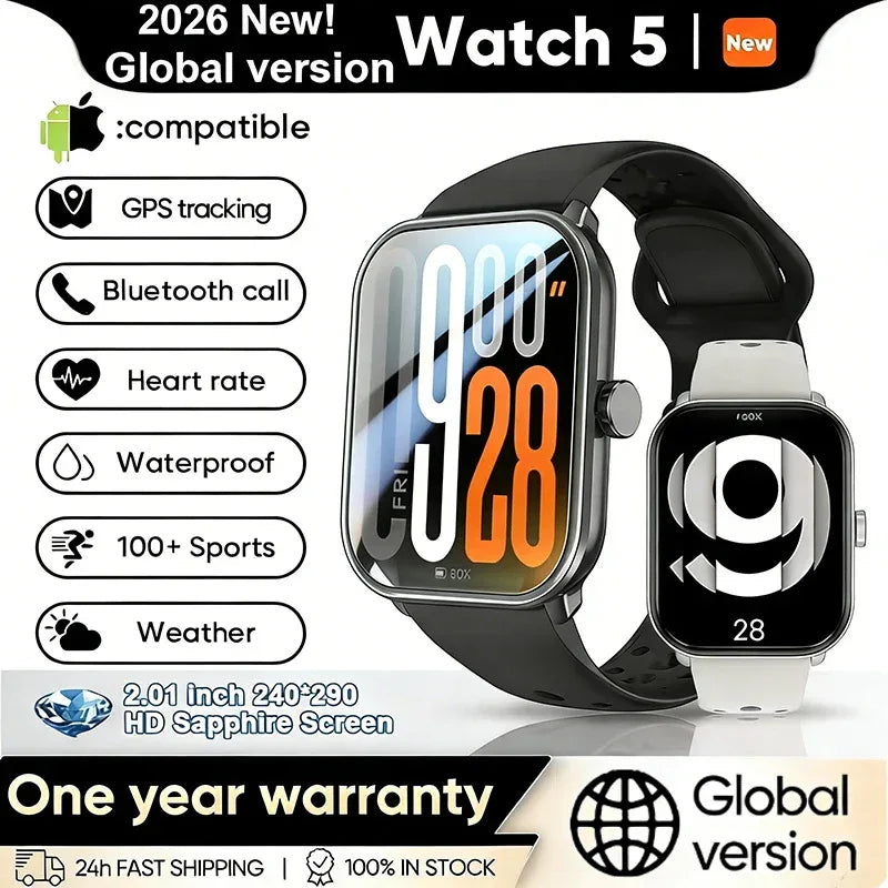 Global Upgrade Version Watch 5 HD AMOLED Display Screen Heart Rate Bluetooth Call GPS Track Waterproof Sports Men Smart Watch