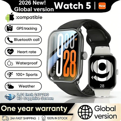 Global Upgrade Version Watch 5 HD AMOLED Display Screen Heart Rate Bluetooth Call GPS Track Waterproof Sports Men Smart Watch