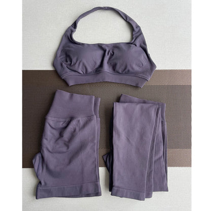 2 Pieces Yoga Gym Set Women Seamless Strappy Yoga Bra High Waist Workout Scrunch Shorts Sports Set Fitness Clothes Sportswear