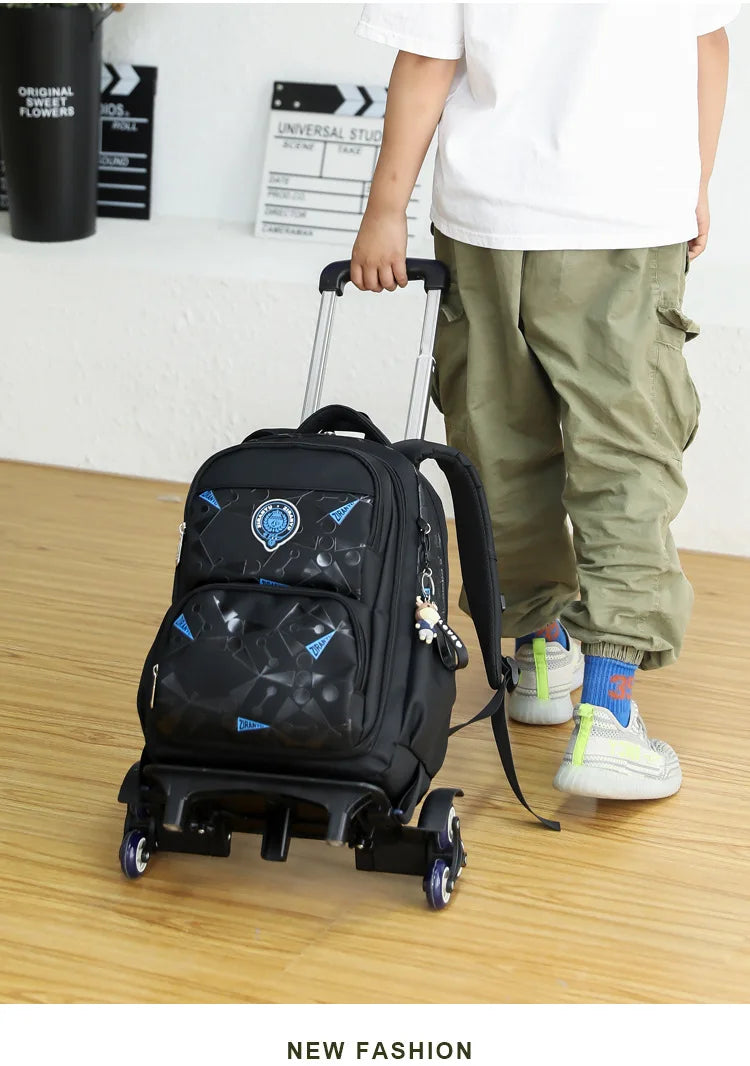 High-capacity on 2/6 Wheels Waterproof Luggage Rolling Bag Student Shoulder Backpack  Detachable Children Rolling School Bags