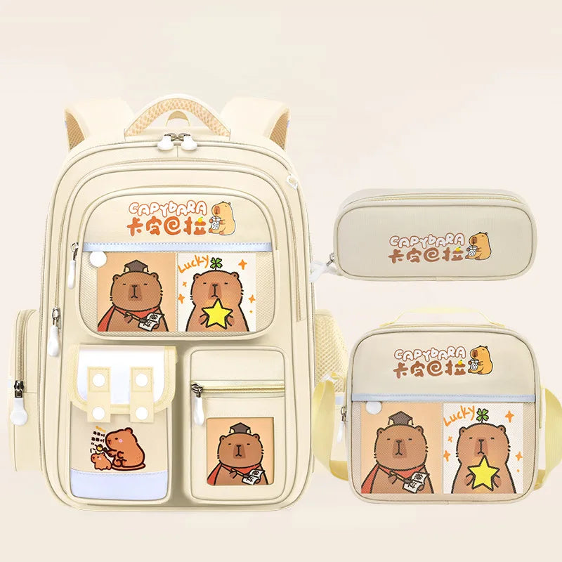 Capybara School Bags for Boys Girls Primary Schoolbag Cartoon School Backpack Set Rucksack Bagpack Kids Cute Children Book Bags
