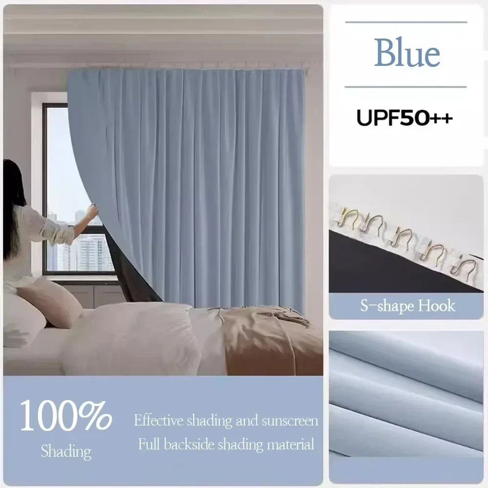 1PC 100% Blackout Curtain solid color High Shading Privacy Coated Insulated Lining Bedroom Living Room Partition Privacy Curtain