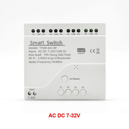 Tuya Smart Home 4CH Relay Module AC/DC 7-32V AC 220V 10A Wifi Switch 4 Channels RF433 Receiver Work With Vioce Alexa Google Home