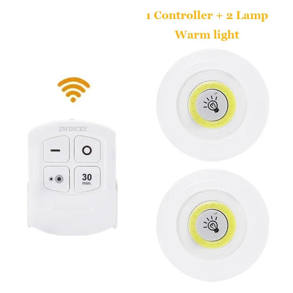 3W Super Bright Cob Under Cabinet Light LED Wireless Remote Control Dimmable Wardrobe Night Lamp Home Bedroom Closet Kitchen