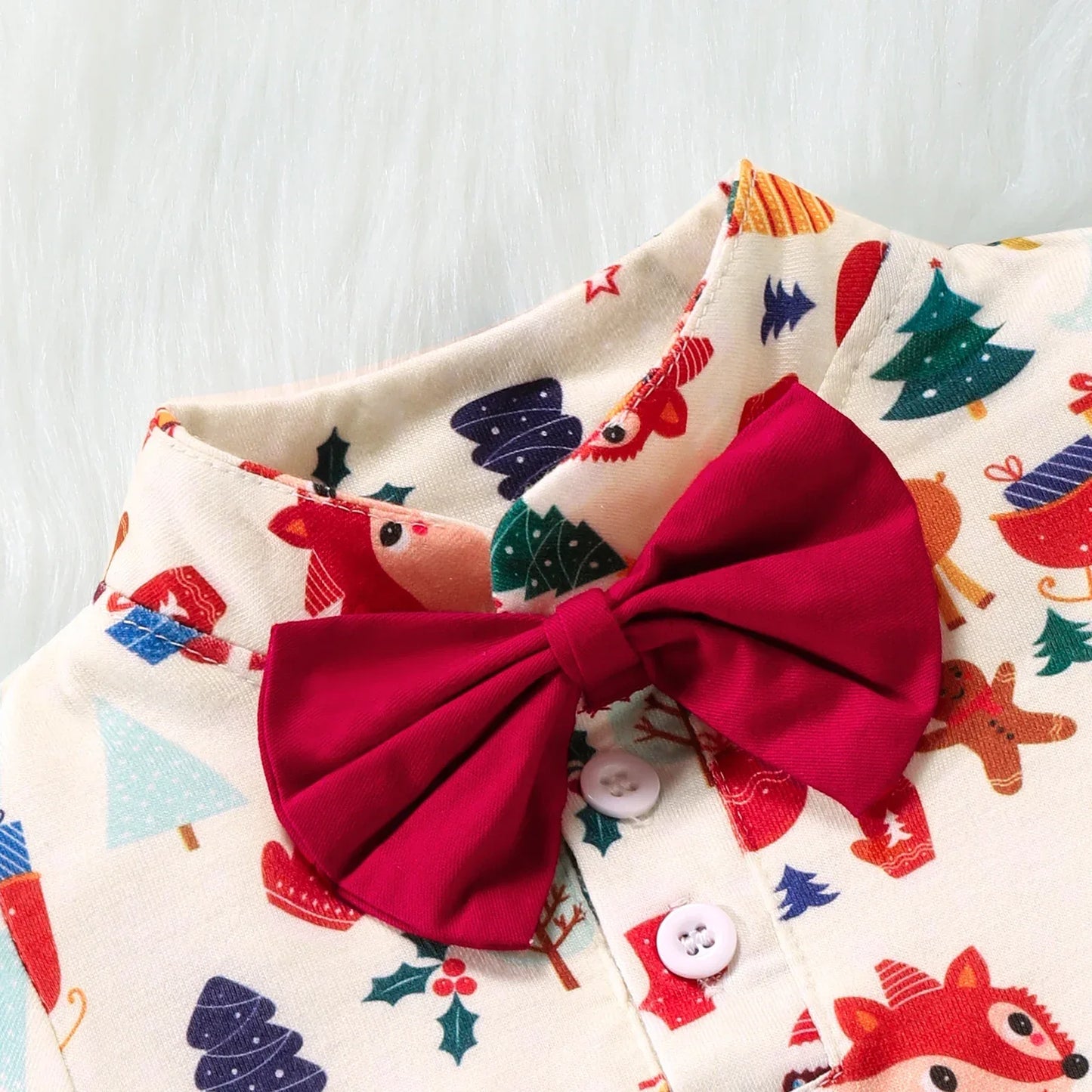 Christmas Suit Infant Bow Short Sleeve Polo Romper + Brace Shorts Set Newborn Baby Girl Boy Clothes
