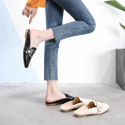New Women Slipper Casual Shoes Fashion Women's Leather Loafers No Heel Slip-on Shoes Summer Outdoor Light Ladies Walking Shoes