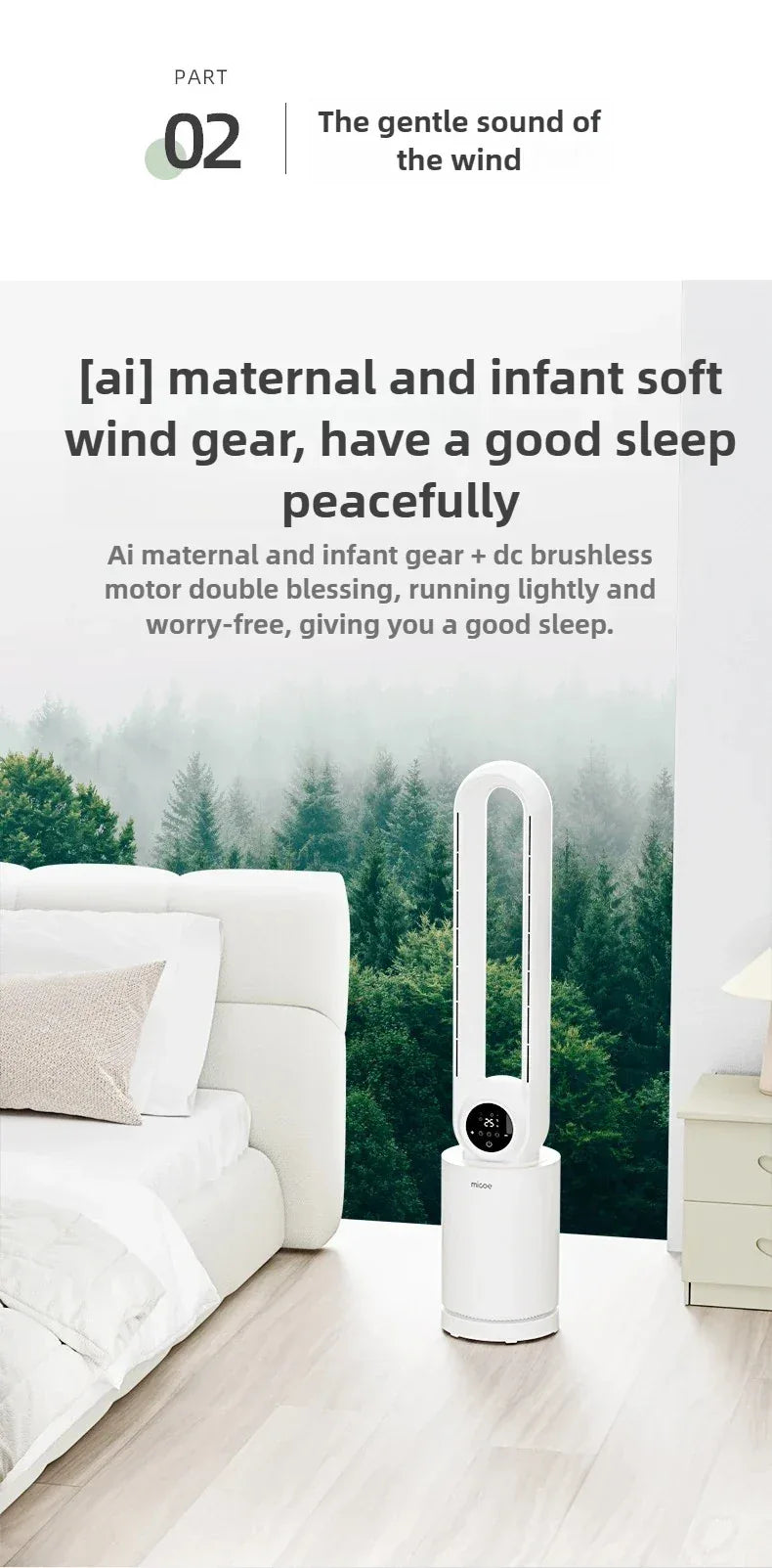 12-Speed Touch Control Bladeless Fan‌ Removable Washable Grille Tip-Over Protection Energy Efficient Cooling Tower Living Rooms