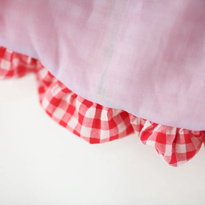 Girls Dresses Summer Cotton Red Checkered Bow Sleeveless Baby Girl Dress Cartoon Casual Beach Baby Clothing