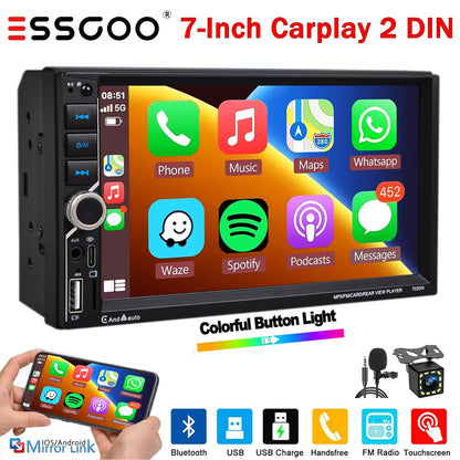 7 Inch HD Touch Screen Car Radio 2 Din High Quality Video Player Wince Wireless CarPlay Android Auto Bluetooth Rear Camera