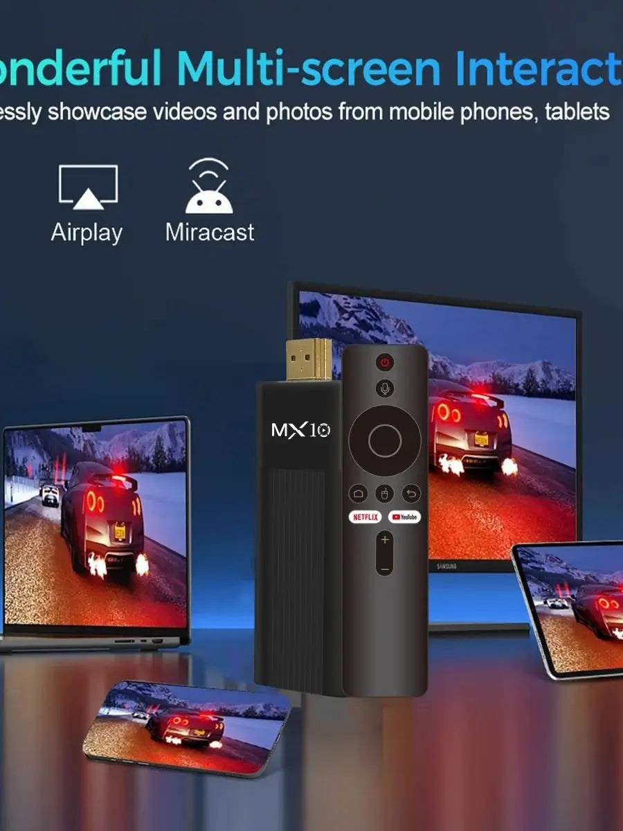 MX10-F3 Android TV Stick Ultra HD 4K H313 Quad Core 2.4G/5G Dual WiFi Portable Mini Home TVStreaming Media Player Stick for Home