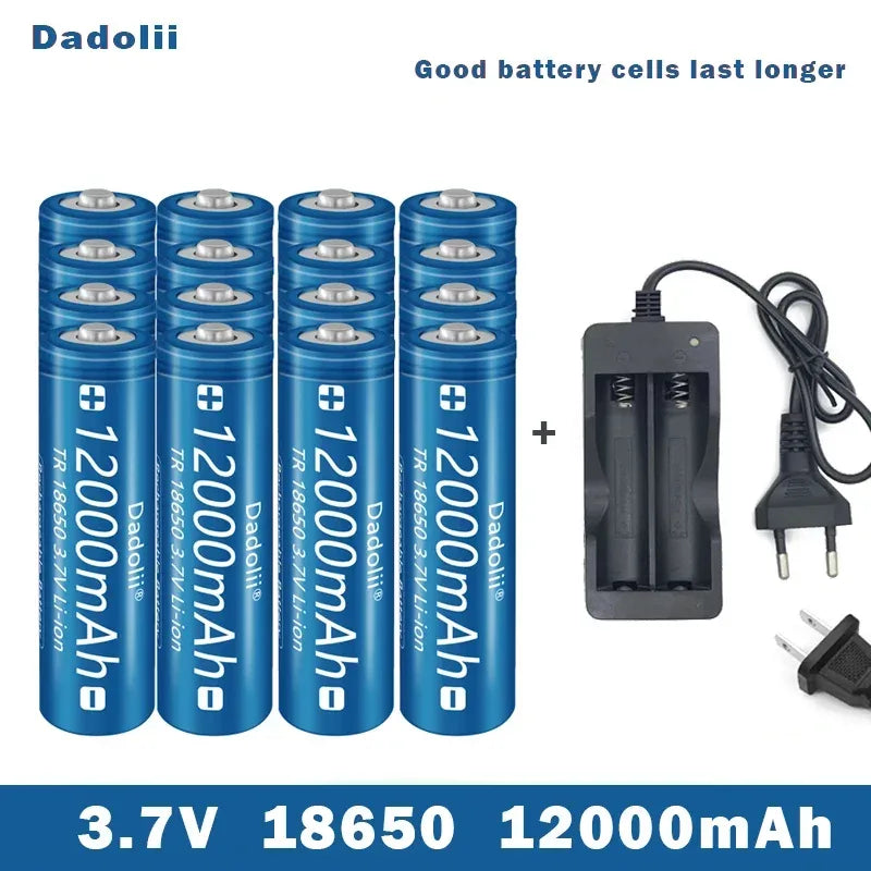 18650 Battery Rechargeable Battery 3.7V 18650 12000mAh Capacity Li-ion Rechargeable Battery For Flashlight Torch Battery+Charger