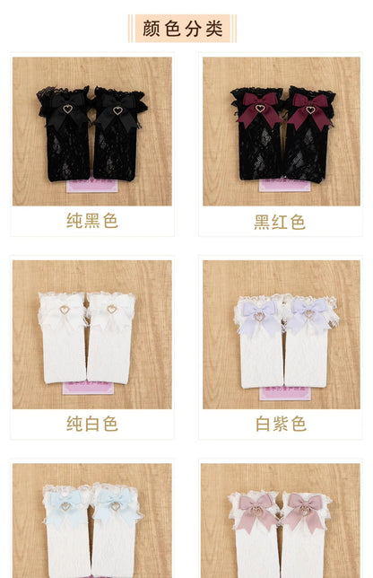 JK Lolita Lace Stockings Bow Knot Sweet Socks Female Long Stocking Teen Uniform Calf Socks Student Cute JK Socks