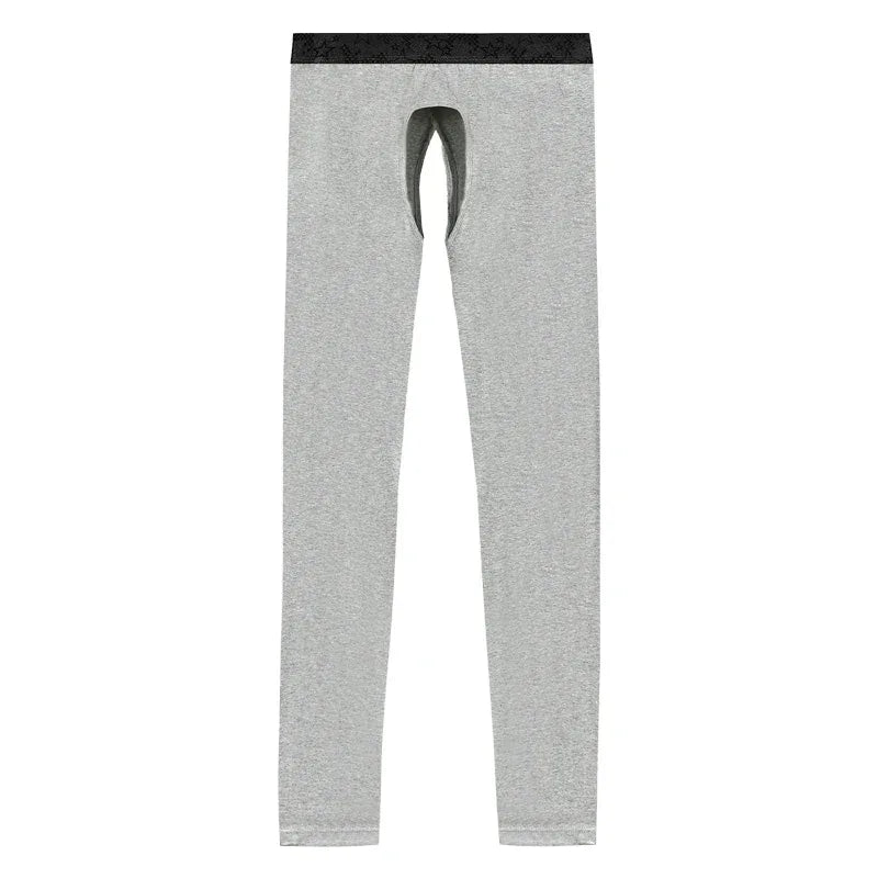 Men's Thin Thermal Pants with Open Crotch, Base Layer Pants for Middle-Aged and Elderly Men, Autumn and Winter Tight-Fitting Inner Pants, Men's Cotton Pants