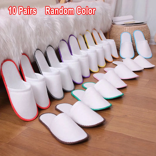 10Pair Lot Hotel Slippers Men Womens random color Velvet Travel Disposable Cotton Home Hospitality Shoes Cheap SPA Guest Slides by PDG ibma