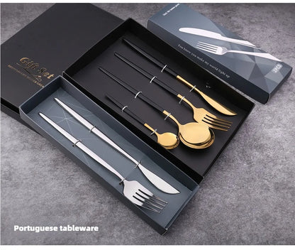 2PC/4PC Cutlery Set Stainless Steel Glossy Titanium Black Gold Cutlery Knife Fork Spoon Tea Spoon Set Kitchen Accessories