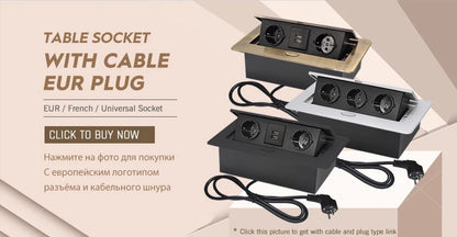 White/Black/Silver/Gold(Бронза Bинтажна) Metal Panel EUR Version RU Table Socket 2/3 Outlet USB Office Kitchen Cabinet Install