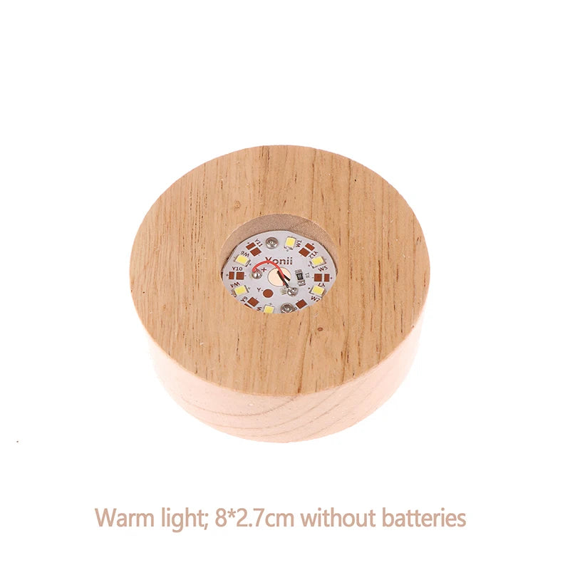 1PC Battery Operated 8/10cm Round Wooden LED Light Dispaly Base Stand Holder Table Night Lamp Base Crystal Glass Art Ornaments
