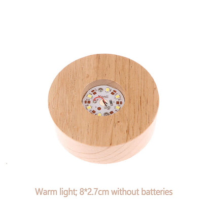 1PC Battery Operated 8/10cm Round Wooden LED Light Dispaly Base Stand Holder Table Night Lamp Base Crystal Glass Art Ornaments