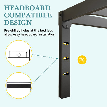 HOOMIC Twin/Full/Queen/King Heavy-Duty Metal Bed Frame with 14 Inch Under-Bed Storage — No Box Spring Needed, Easy Assembly