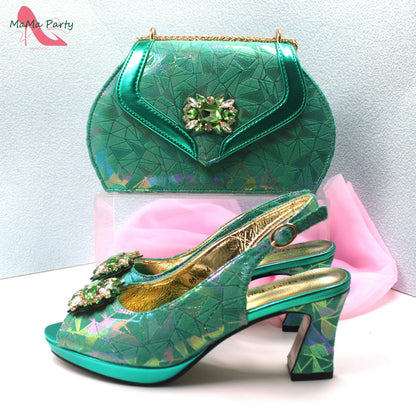 Fashion Peep Toe Sandals Italian Design Nigerian Shoes and Bag Set in Fuchsia Color Sweet Style for Wedding Party