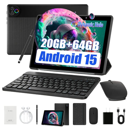 URAO Android 15 Tablet 10.1 Inch 20GB RAM 64GB ROM 5-core Dual Camera Tablets PC Set Keyboard/Case/Mouse/Stylus/Headphone