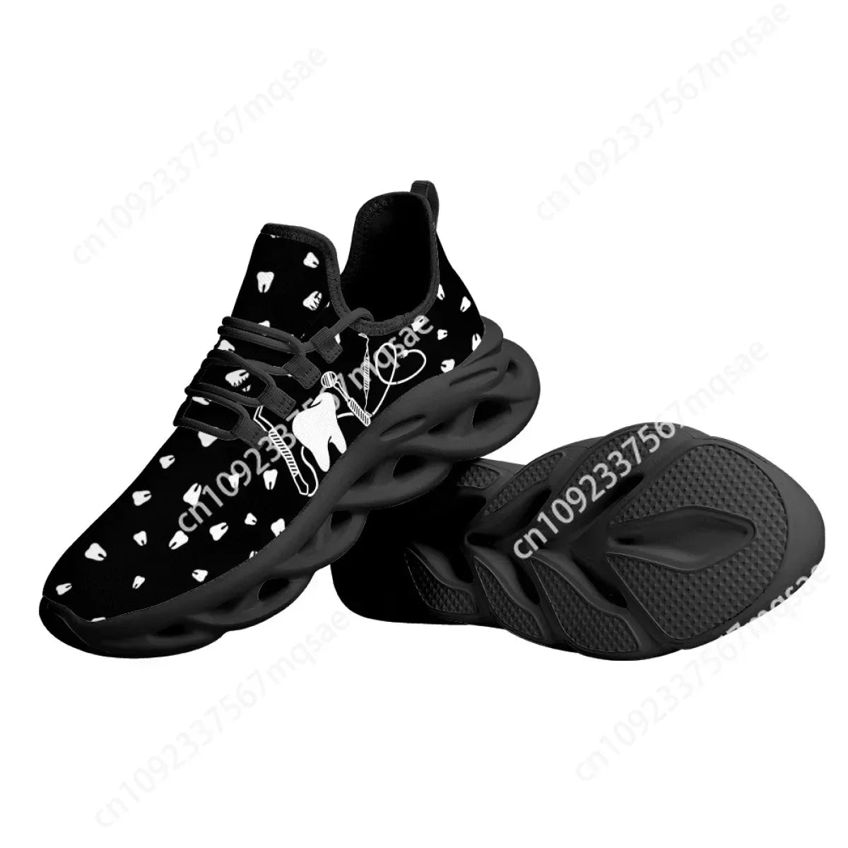 Black and White Teeth Medical Institution Nurse Shoes for Woman Men Four Seasons Round Toe Non-slip Casual Sneakers Custom Shoes