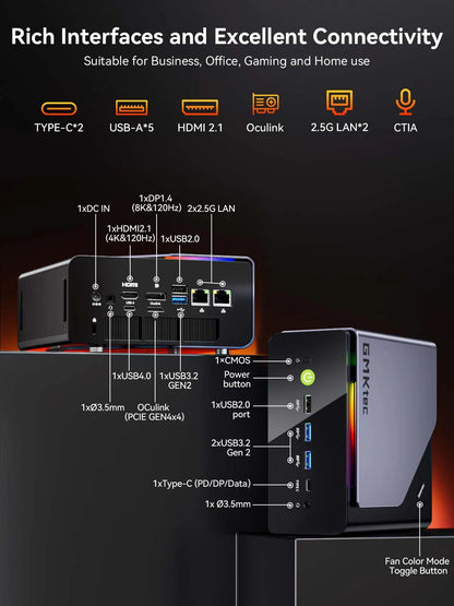 GMKtec MINI PC K12 AMD Ryzen 7 H 255 DDR5 M.2 PCIE SSD WIFI6 BT5.2 2*2.5G Lan Windows 11 Pro Desk Office Mini PC Gaming Computer