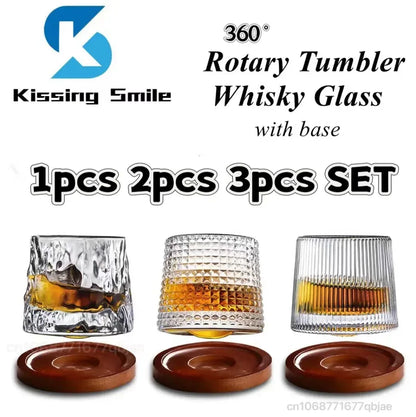 Creative Whiskey Glasses Durable Spinning Glassware Cocktails Wine Brandy Cup Water Juice Tea Mug Party Drinking Glass Tumbler