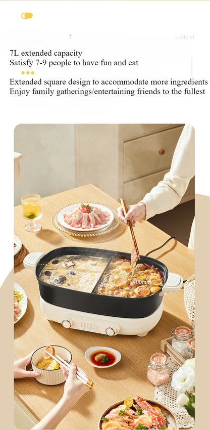 220V Non Stick Electric Hotpot Household Mandarin Duck Split Multi Functional  Electric Boiling Pot