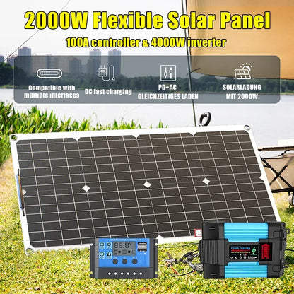 110V220V 6000W Flexible Solar Panel System Kit  12V Battery Charger Controller  Inverter Complete For Home Outdoor Capming