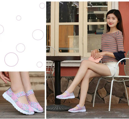 Plus Size Women Flat Shoes  Fashion Elastic Band Weave Shoes Women Comfort Flat Shoes Women Casual Loafers Zapatos De Mujer