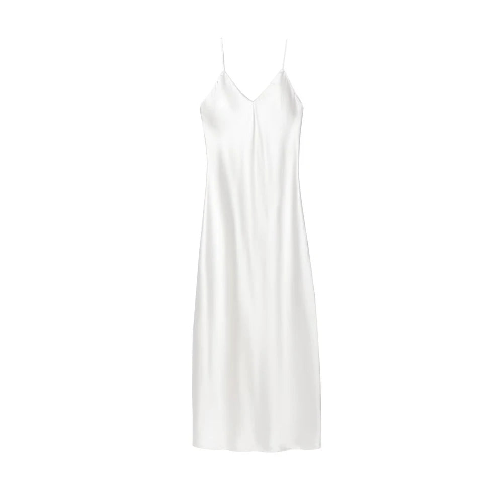 Women's Satin Midi Dress, V Neck, Thin Straps, Backless, Female Dresses, Sexy Fashion