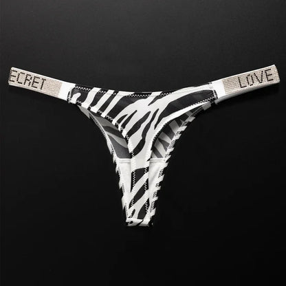 Letter Sexy Panties Women Thongs Rhinestones Diamonds G-string Sports Thong Low Waist Shorts Briefs T-back Fitness S-XL