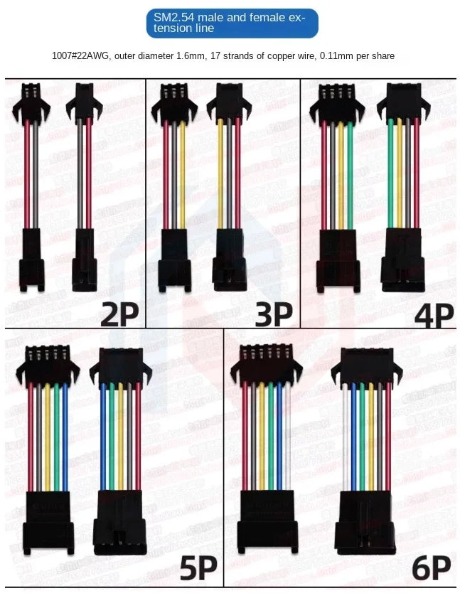 1.25/1.5/HY/PH2.0/XH/XHB/Dupont/SM2.54/2510/VH3.96 Connector Cable 2-6P Plug Socket Male Female Wire Connector Extension Cable